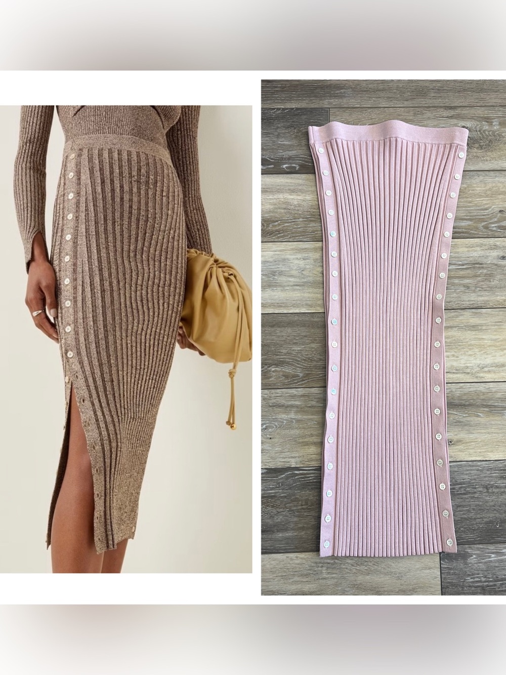 Jonathan Simkai Ashton ribbed stretch midi pencil skirt pink button side slit M